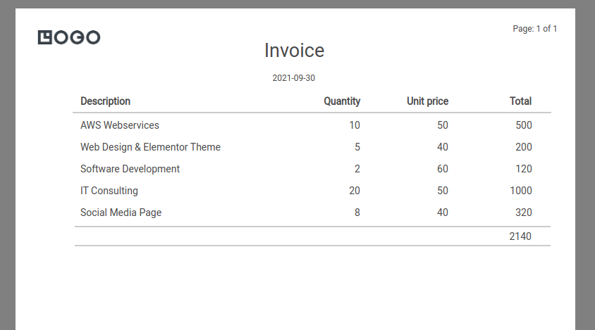 Create an Invoice PDF by Using a Data-bound Normal Section to Repeat an Array – screenshot 10