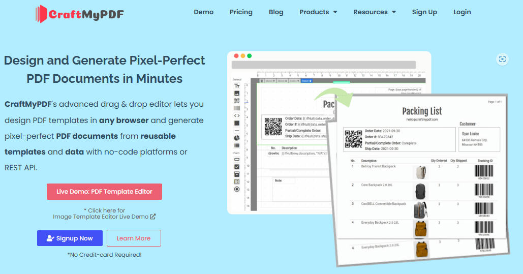 CraftMyPDF homepage