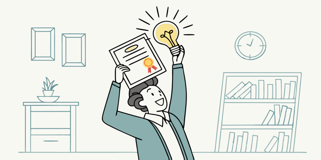 Man holding a certificate with a lightbulb icon symbolizing creative award ideas