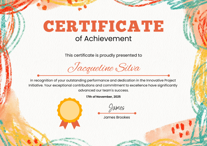 Orange Colorful Playful Kids Certificate template with vibrant colors and playful illustrations