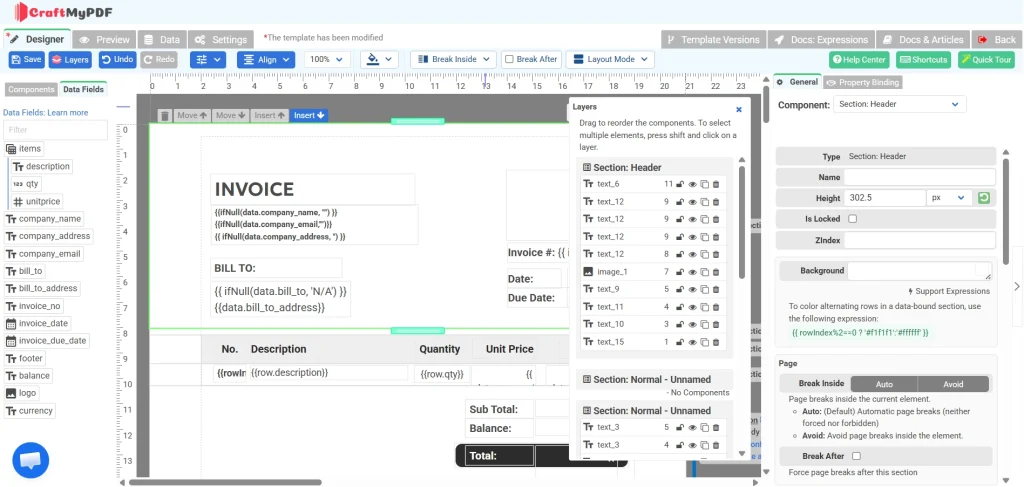 craftmypdf drag and drop editor